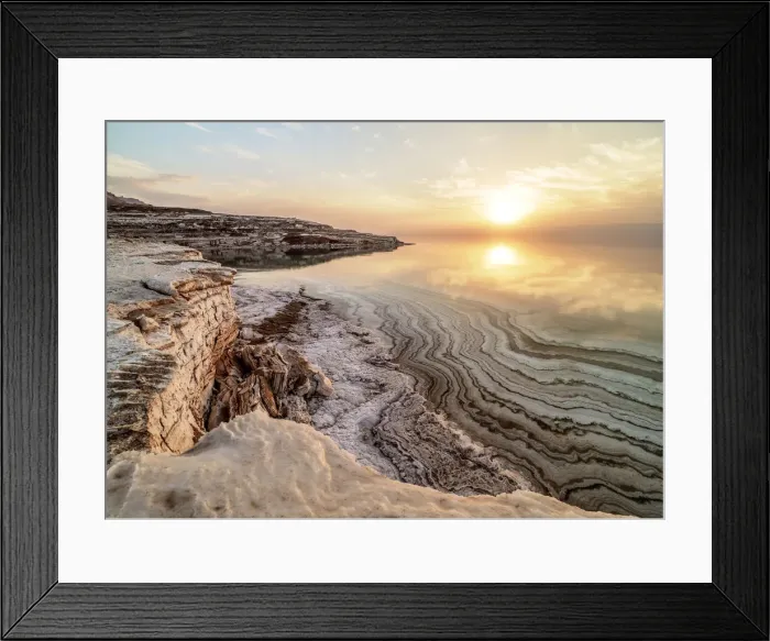 Framed Print : Salt Formations on the shore of the Dead Sea at sunset, Karak Governorate, Jordan Framed Print : Salt Formations on the shore of the Dead Sea at sunset, Karak Governorate, Jordan