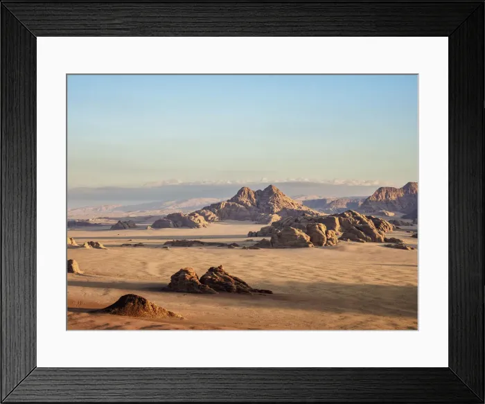 Framed Print : Landscape of Wadi Rum at sunrise, aerial view from a balloon, Aqaba Governorate, Jordan Framed Print : Landscape of Wadi Rum at sunrise, aerial view from a balloon, Aqaba Governorate, Jordan