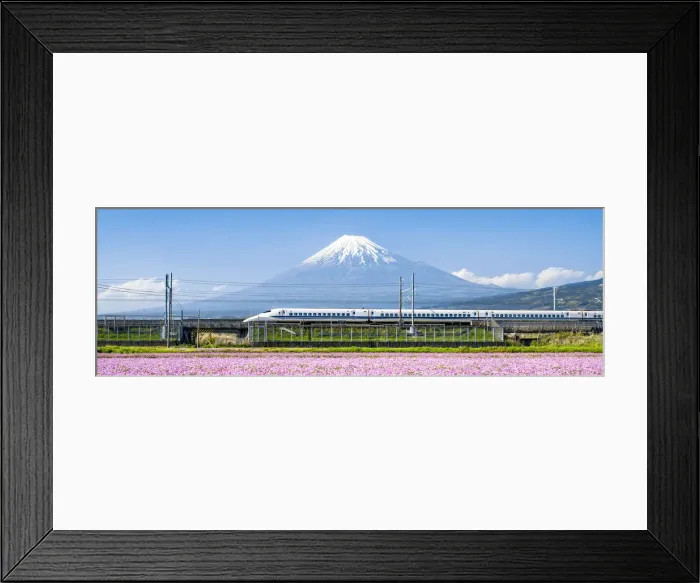 Framed Print : Tokaido Shinkansen bullet train passing by Mount Fuji, Yoshiwara, Shizuoka prefecture