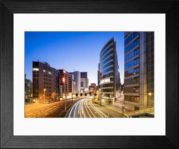 Framed Print : Modern office buildings along a street in Shinjuku, Tokyo, Japan