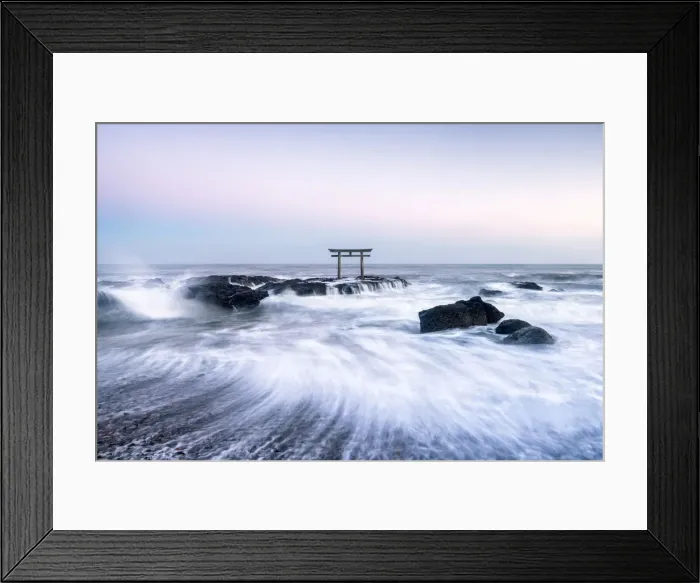Framed Print : Japanese torii gate at the coast, Ibaraki, Oarai, Japan
