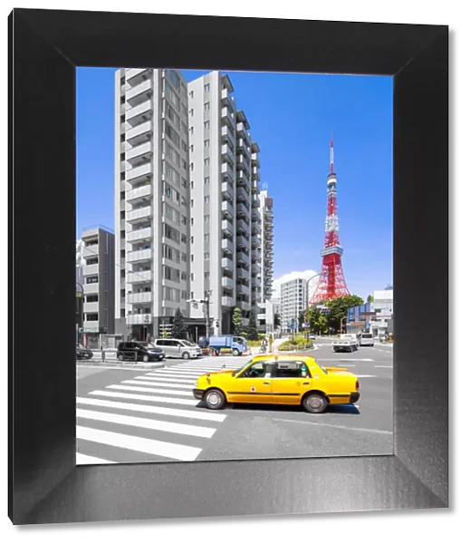 Tokyo Tower and yellow taxi, Minato, Tokyo, Japan