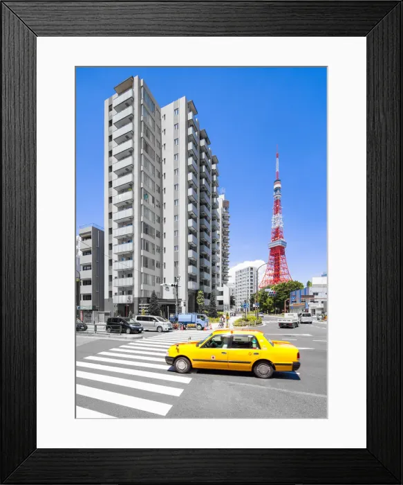 Framed Print : Tokyo Tower and yellow taxi, Minato, Tokyo, Japan Framed Print : Tokyo Tower and yellow taxi, Minato, Tokyo, Japan