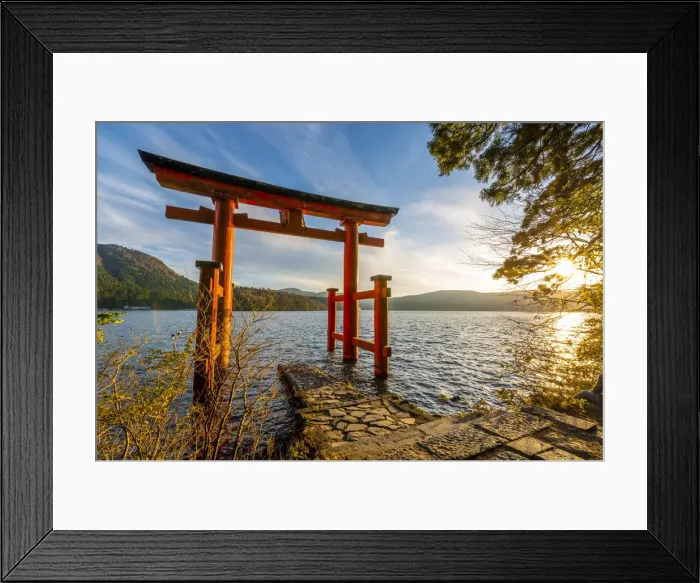 Framed Print : Hakone, Kanagawa Prefecture, Honshu, Japan. Red torii gate at lake Ashi Framed Print : Hakone, Kanagawa Prefecture, Honshu, Japan. Red torii gate at lake Ashi