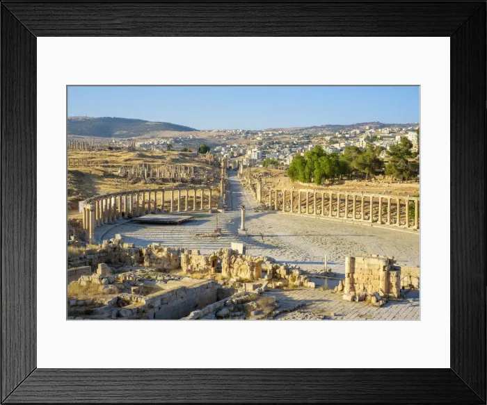 Framed Print : Jordan, Jerash Governorate, Jerash. Oval Plaza at the center of the ancient Roman Framed Print : Jordan, Jerash Governorate, Jerash. Oval Plaza at the center of the ancient Roman