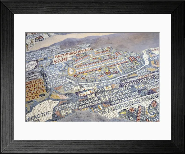 Framed Print : Jordan, Madaba Governorate, Madaba. Madaba Map, an early Byzantine mosaic, cartographic Framed Print : Jordan, Madaba Governorate, Madaba. Madaba Map, an early Byzantine mosaic, cartographic