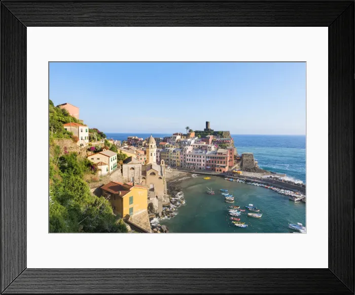 Framed Print : View overt the rooftops and port of Vernazza from above Santa Margherita di Antiochia Framed Print : View overt the rooftops and port of Vernazza from above Santa Margherita di Antiochia