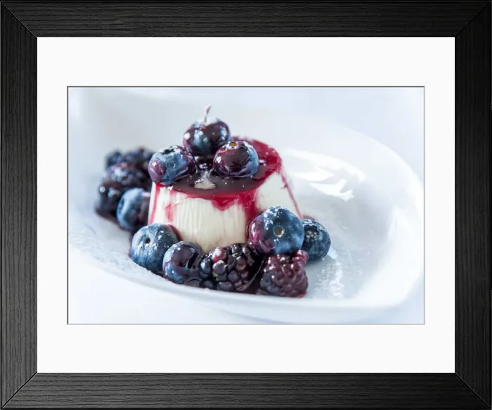 Framed Print : Europe, Italy. Panna cotta with berries Framed Print : Europe, Italy. Panna cotta with berries