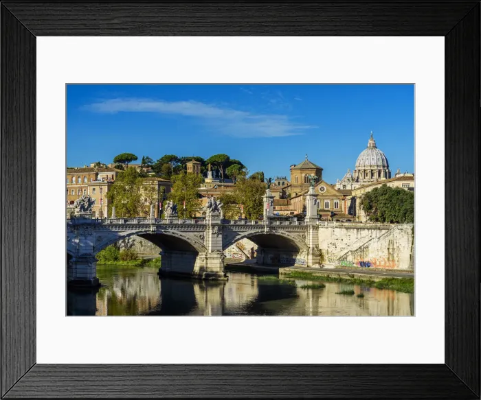 Framed Print : View of Tiber river with St. Peters Basilica in the background, Rome, Italy Framed Print : View of Tiber river with St. Peters Basilica in the background, Rome, Italy