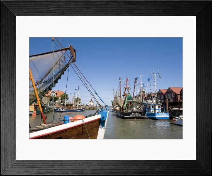 Framed Print : Harbour and shrimp cutter, Neuharlingersiel, East Friesland, Lower Saxony, Germany Framed Print : Harbour and shrimp cutter, Neuharlingersiel, East Friesland, Lower Saxony, Germany