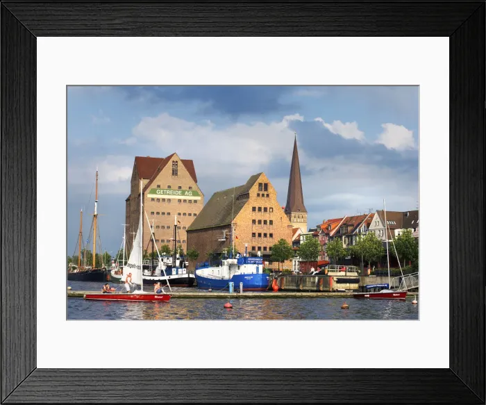 Framed Print : Petrichurch and river Warnow, Rostock, Mecklenburg-Western Pomerania, Germany Framed Print : Petrichurch and river Warnow, Rostock, Mecklenburg-Western Pomerania, Germany