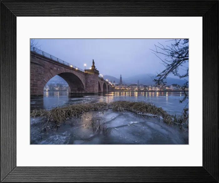 Framed Print : Frozen Neckar river and Old Bridge, Heidelberg, Baden-Wurttemberg, Germany Framed Print : Frozen Neckar river and Old Bridge, Heidelberg, Baden-Wurttemberg, Germany