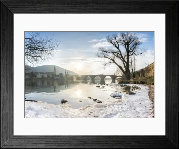 Framed Print : Frozen Neckar river and Old Bridge in Heidelberg, Baden-Wurttemberg, Germany Framed Print : Frozen Neckar river and Old Bridge in Heidelberg, Baden-Wurttemberg, Germany