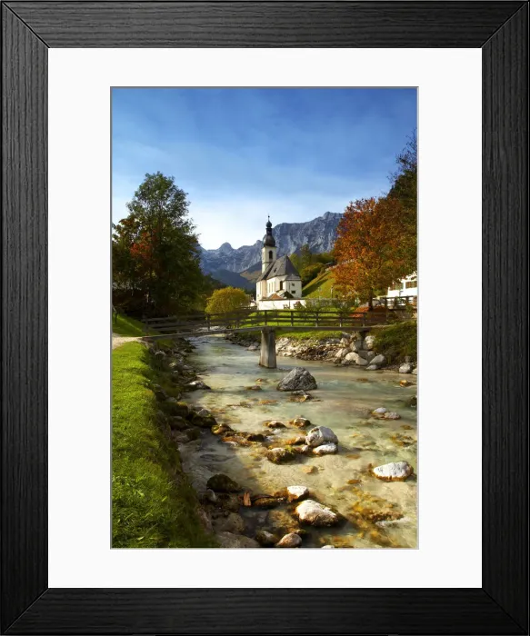 Framed Print : Church in Autumn, Ramsau, Bavaria, Germany Framed Print : Church in Autumn, Ramsau, Bavaria, Germany