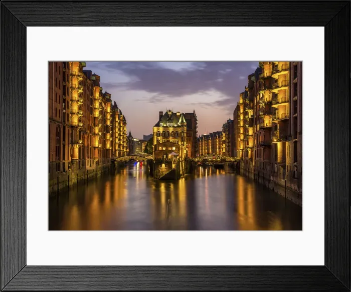 Framed Print : Wasserschloss at Night, Speicherstadt, Hamburg, Germany Framed Print : Wasserschloss at Night, Speicherstadt, Hamburg, Germany