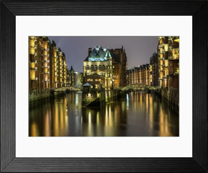 Framed Print : Wasserschloss at Night, Speicherstadt, Hamburg, Germany Framed Print : Wasserschloss at Night, Speicherstadt, Hamburg, Germany
