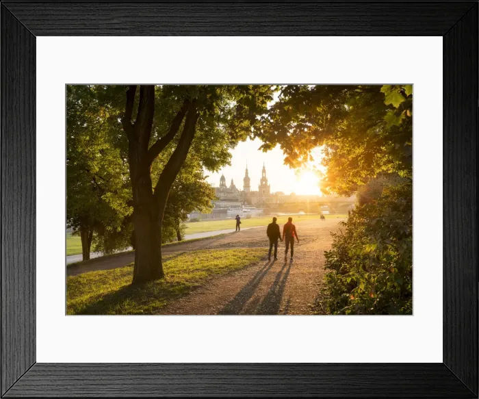 Framed Print : Tourists walk along the Elbe riverside in Dresden, Saxony, Germany