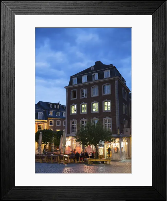 Framed Print : Outdoor cafes in square, Aachen, North Rhine Westphalia, Germany Framed Print : Outdoor cafes in square, Aachen, North Rhine Westphalia, Germany