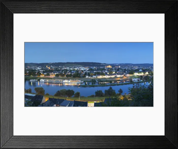 Framed Print : View of River Moselle and Trier at dusk, Rhineland-Palatinate, Germany Framed Print : View of River Moselle and Trier at dusk, Rhineland-Palatinate, Germany