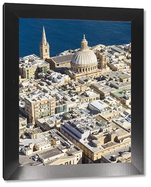 Malta, South Eastern Region, Valletta. Aerial view of the Carmelite Church and St