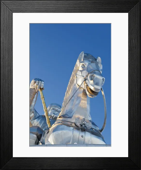 Framed Print : Mongolia, Tov Province, Tsonjin Boldog. A 40m tall statue of Genghis Khan on horseback Framed Print : Mongolia, Tov Province, Tsonjin Boldog. A 40m tall statue of Genghis Khan on horseback