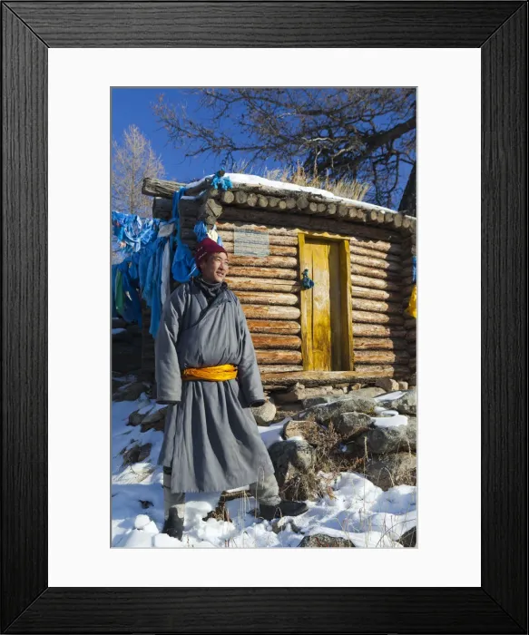 Framed Print : Mongolia, Ovorkhangai, Orkhon Valley. A Mongolian man stands by a hut at hot springs Framed Print : Mongolia, Ovorkhangai, Orkhon Valley. A Mongolian man stands by a hut at hot springs