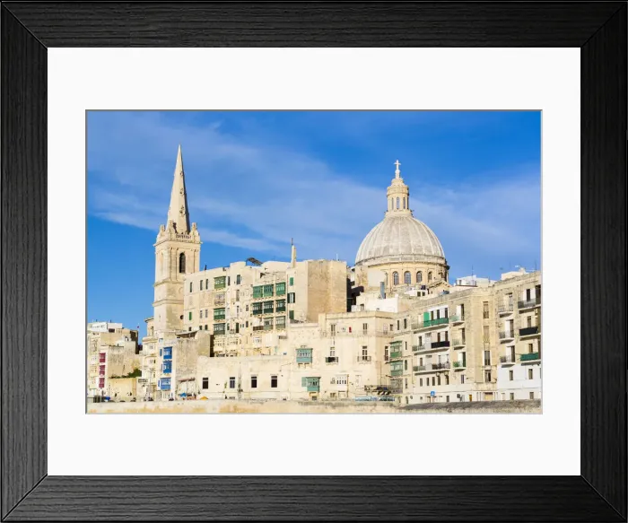Framed Print : Malta, South Eastern Region, Valletta. The dome of the Carmelite Church and St Paul s Framed Print : Malta, South Eastern Region, Valletta. The dome of the Carmelite Church and St Paul s