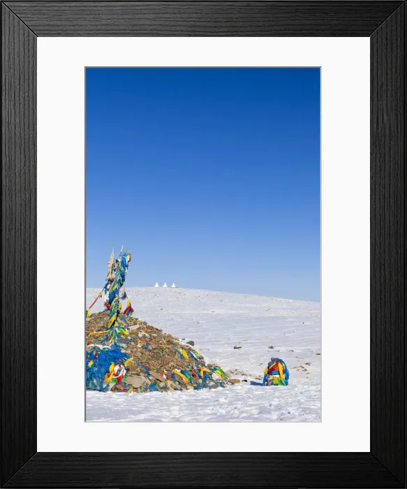 Framed Print : Mongolia, Ovorkhangai. An Ovoo, which is a type of sacred Buddhist cairn, by the roadside Framed Print : Mongolia, Ovorkhangai. An Ovoo, which is a type of sacred Buddhist cairn, by the roadside