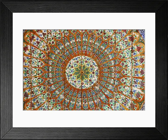 Framed Print : Wooden painted ceiling in the Marrakech medina. Morocco