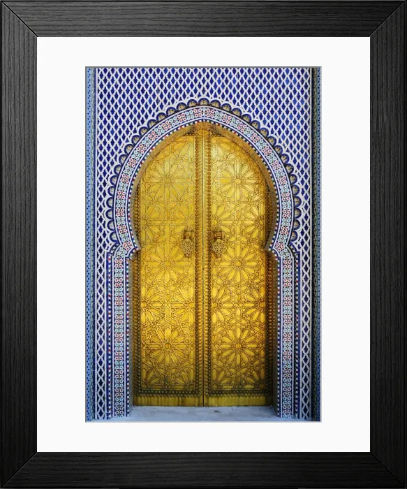 Framed Print : Gold and tile work of the royal palace door in Fes. Morocco Framed Print : Gold and tile work of the royal palace door in Fes. Morocco