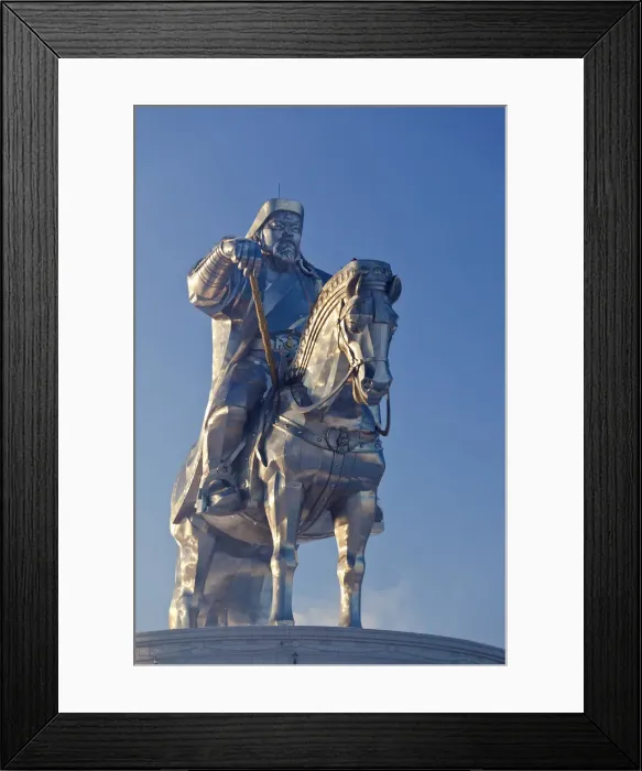 Framed Print : Mongolia, Tov Province, Tsonjin Boldog. A 40m tall statue of Genghis Khan on horseback Framed Print : Mongolia, Tov Province, Tsonjin Boldog. A 40m tall statue of Genghis Khan on horseback