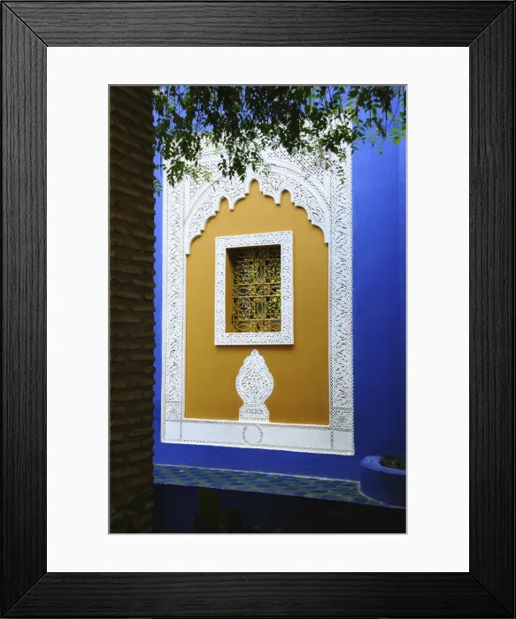 Framed Print : The blue and yellow contrast found in the Majorelle garden. Marrakech, Morocco