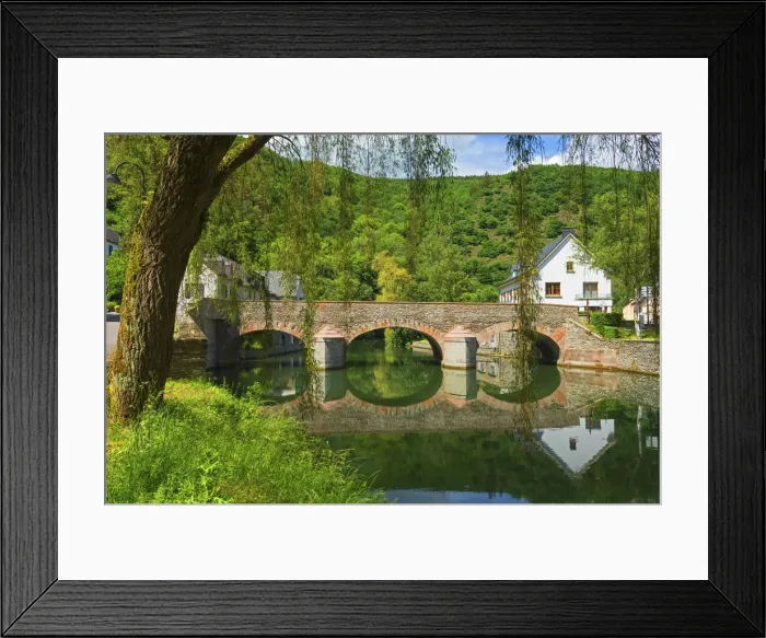 Framed Print : Bridge at Esch-sure-Sure with castle, Kanton Wiltz, Luxembourg
