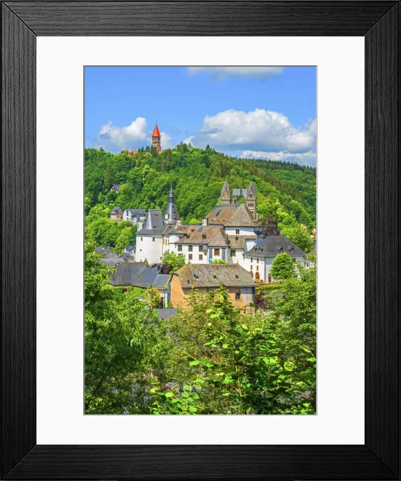 Framed Print : View at Clervaux with castle, church and cloister, UNESCO World Heritage Site, Kanton Framed Print : View at Clervaux with castle, church and cloister, UNESCO World Heritage Site, Kanton