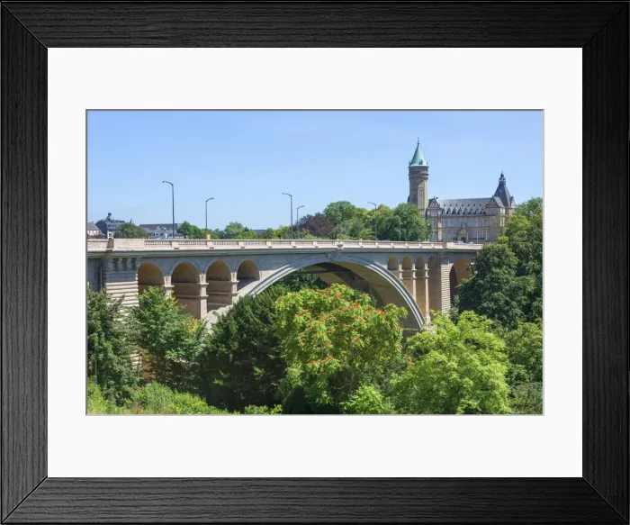 Framed Print : Pont Adolphe with Bank Museum, Luxembourg Framed Print : Pont Adolphe with Bank Museum, Luxembourg