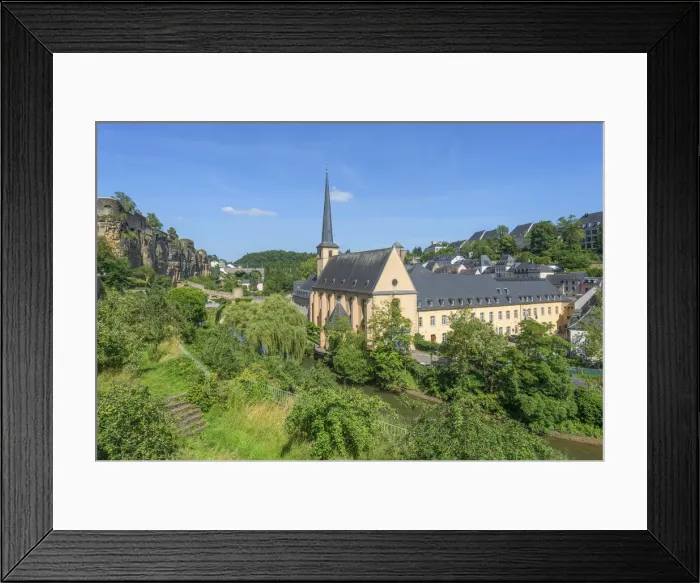 Framed Print : NeumAonster abbey at Grund with Bock Kasematten, Luxembourg Framed Print : NeumAonster abbey at Grund with Bock Kasematten, Luxembourg