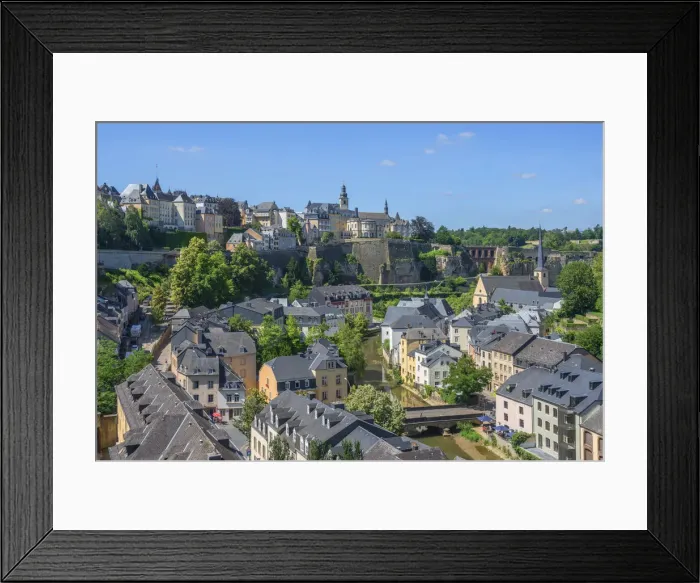 Framed Print : View at Grund, Alzette valley, Eglise St. Michel, Bock Kasematten and NeumAonster abbey Framed Print : View at Grund, Alzette valley, Eglise St. Michel, Bock Kasematten and NeumAonster abbey