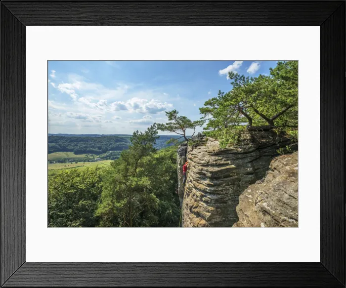 Framed Print : Climbers on rock formations near Berdorf, Müllerthal, Kanton Echternach Framed Print : Climbers on rock formations near Berdorf, Müllerthal, Kanton Echternach