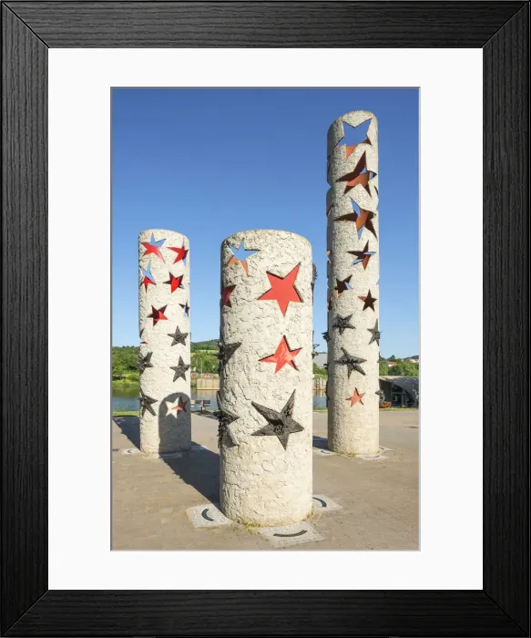 Framed Print : The three columns of Europe at Schengen, Kanton Remich, Luxembourg Framed Print : The three columns of Europe at Schengen, Kanton Remich, Luxembourg