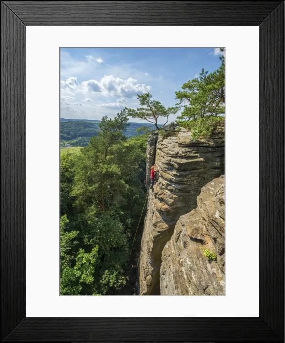 Framed Print : Climbers on rock formations near Berdorf, MAollerthal, Kanton Echternach, Luxembourg Framed Print : Climbers on rock formations near Berdorf, MAollerthal, Kanton Echternach, Luxembourg