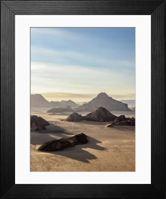 Framed Print : Landscape of Wadi Rum, aerial view from a balloon, Aqaba Governorate, Jordan