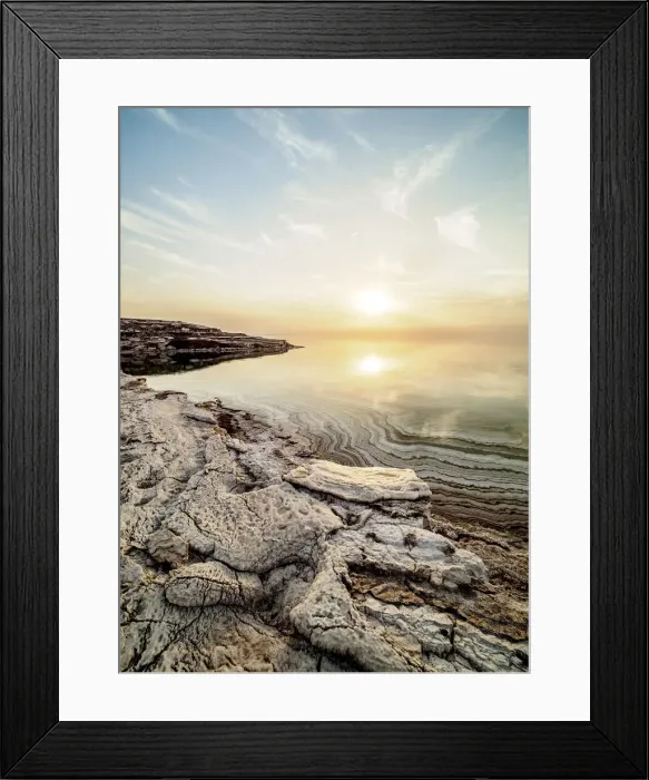 Framed Print : Salt Formations on the shore of the Dead Sea at sunset, Karak Governorate, Jordan Framed Print : Salt Formations on the shore of the Dead Sea at sunset, Karak Governorate, Jordan