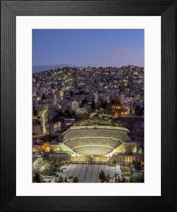 Framed Print : Roman Theater and The Hashemite Plaza at dusk, elevated view, Amman, Amman Governorate Framed Print : Roman Theater and The Hashemite Plaza at dusk, elevated view, Amman, Amman Governorate
