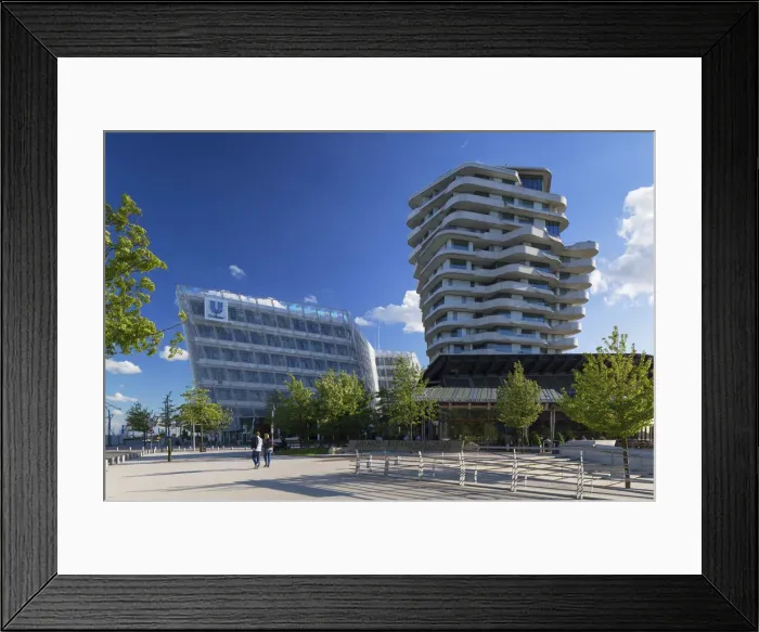 Framed Print : Marco Polo Residential Tower and Unilever building on Marco Polo Terrace in HafenCity Framed Print : Marco Polo Residential Tower and Unilever building on Marco Polo Terrace in HafenCity