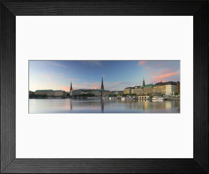 Framed Print : Skyline of Binnenalster Lake at dawn, Hamburg, Germany Framed Print : Skyline of Binnenalster Lake at dawn, Hamburg, Germany