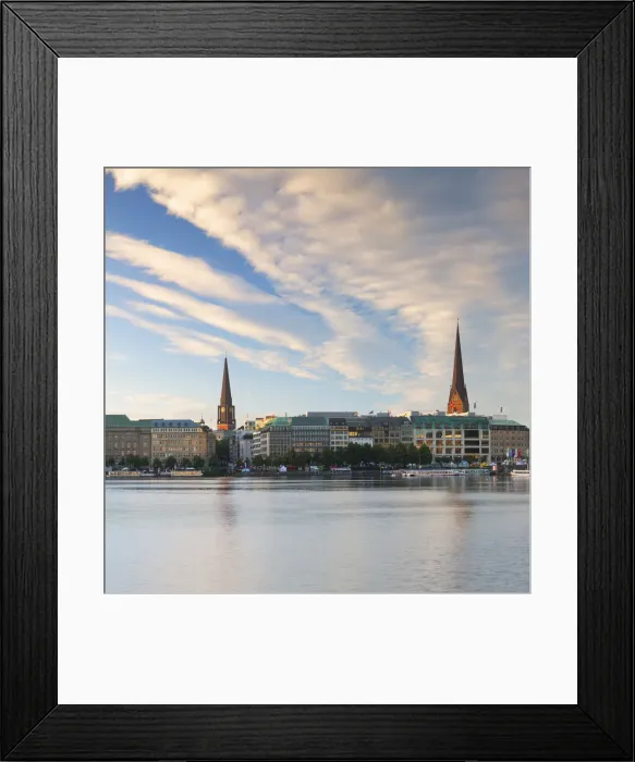 Framed Print : Skyline of Binnenalster Lake at dawn, Hamburg, Germany Framed Print : Skyline of Binnenalster Lake at dawn, Hamburg, Germany