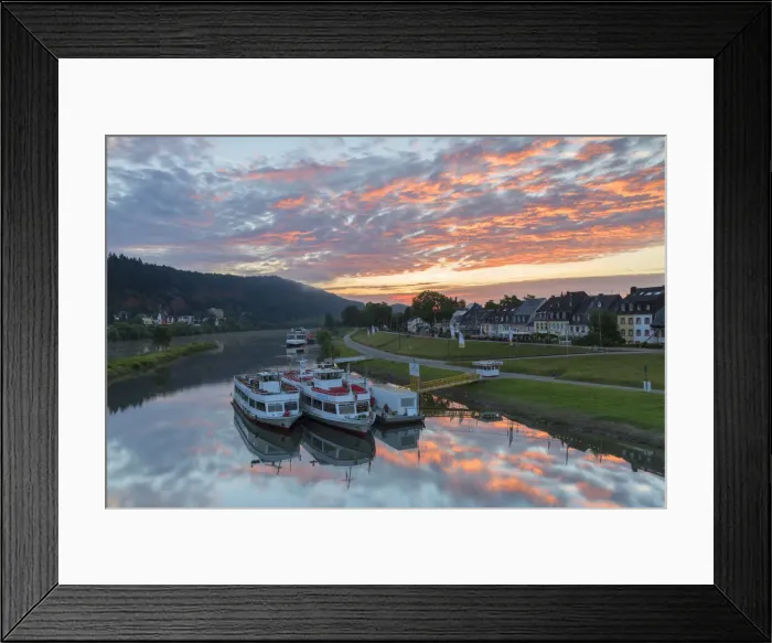 Framed Print : Boats on River Moselle at dawn, Trier, Rhineland-Palatinate, Germany Framed Print : Boats on River Moselle at dawn, Trier, Rhineland-Palatinate, Germany