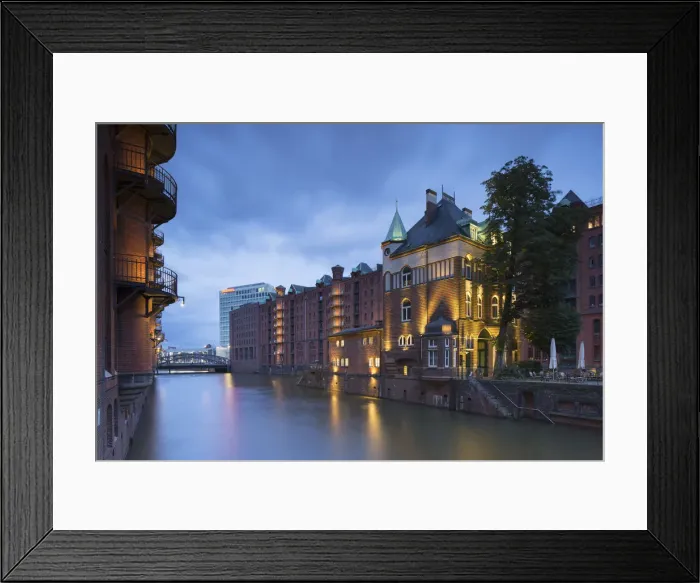 Framed Print : Wasserschloss cafe and warehouses of Speicherstadt (UNESCO World Heritage Site), Hamburg Framed Print : Wasserschloss cafe and warehouses of Speicherstadt (UNESCO World Heritage Site), Hamburg