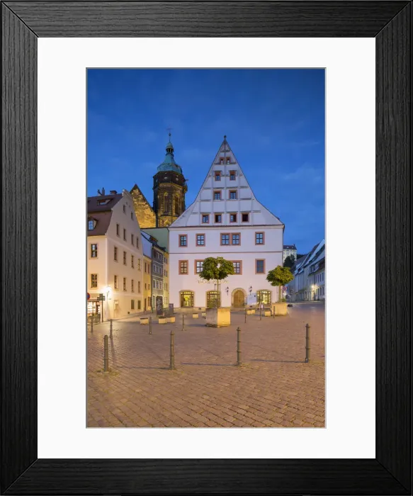 Framed Print : Market Square and St Marien Church at dusk, Pirna, Saxony, Germany Framed Print : Market Square and St Marien Church at dusk, Pirna, Saxony, Germany