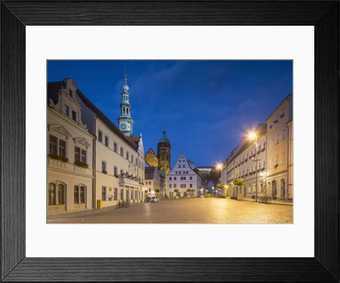 Framed Print : Market Square and St Marien Church at dusk, Pirna, Saxony, Germany Framed Print : Market Square and St Marien Church at dusk, Pirna, Saxony, Germany
